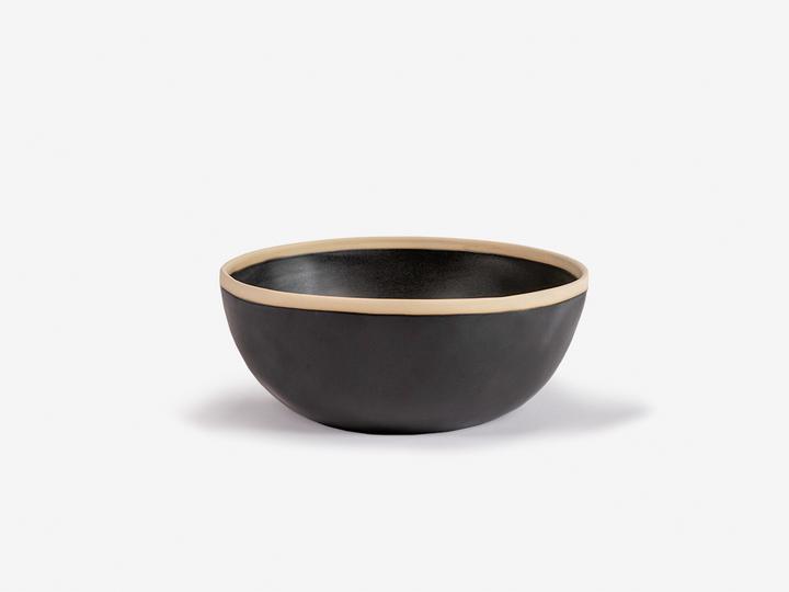 Folkdays - Black Ceramic Bowl With White Rim, Big