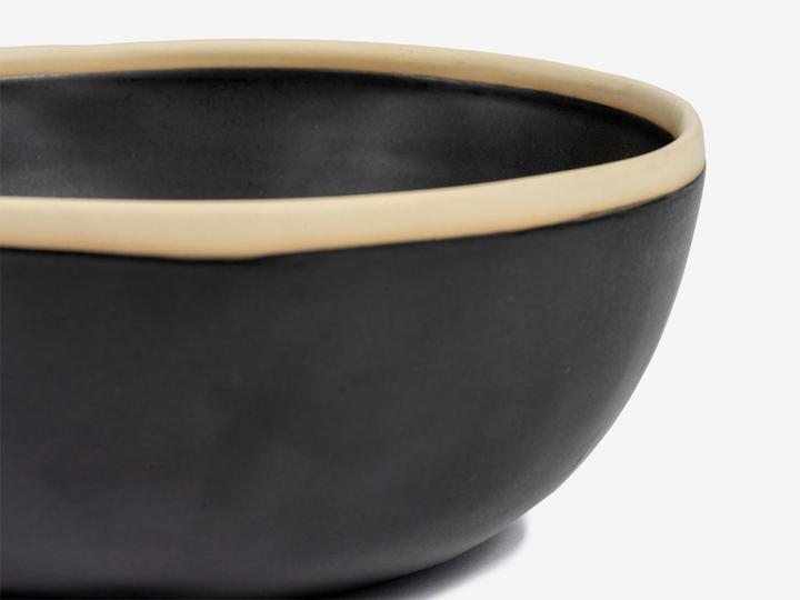 Folkdays - Black Ceramic Bowl With White Rim, Big