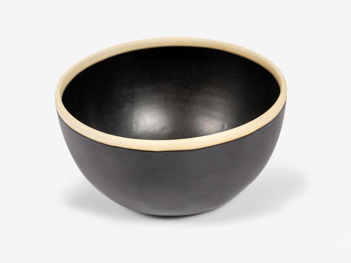 Folkdays - Black Ceramic Bowl With White Rim, Small