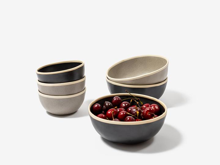 Folkdays - Black Ceramic Bowl With White Rim, Small