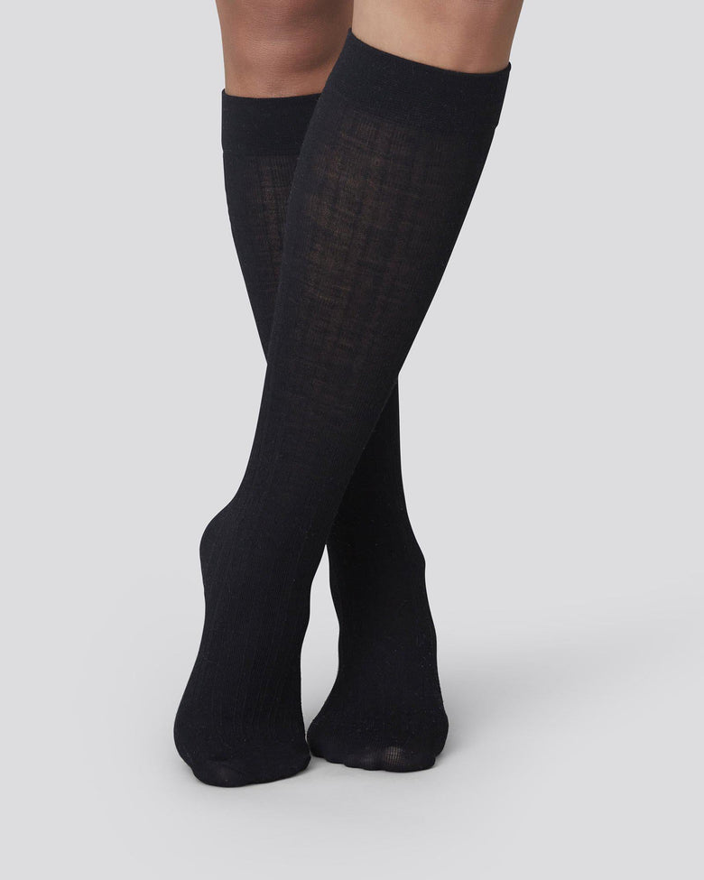 Swedish Stockings - Freja Organic Wool Knee-Highs, Black